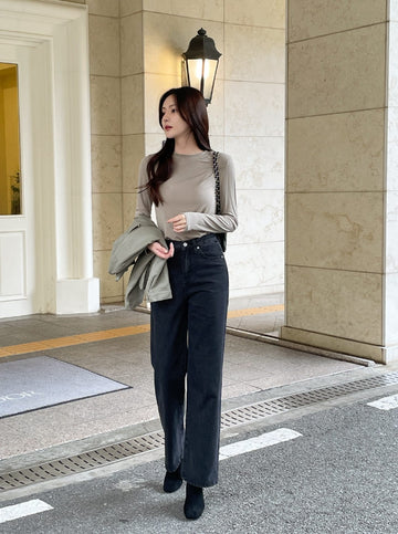 Press Cotton Wide Banding Denim Pants